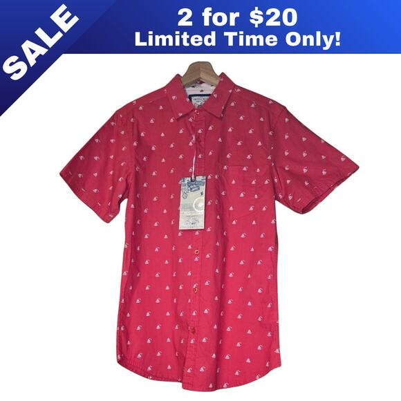 [Sale: 2 for $20!] NWT Swiss Cross Button-Down w White Sailboats – Small [0032] - Picture 1 of 9
